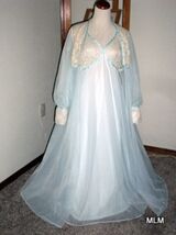 Vtg SHADOWLINE Long Cinderella Blue with Taupe Lace Nightgown &amp; Robe Pei... - $90.00