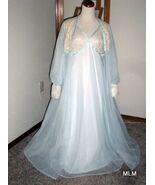 Vtg SHADOWLINE Long Cinderella Blue with Taupe Lace Nightgown &amp; Robe Pei... - $90.00
