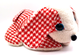 Hounds Tooth Plaid Dog 7&quot; Plush Vintage Carnival Prize Red White Plush - £11.70 GBP