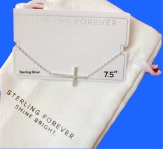Sterling Forever Silver Sideways CZ Cross Bracelet New with tags MSRP $64 - £35.71 GBP