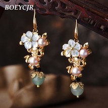 BOEYCJR Ethnic Vintage Freshwater  Stone Bead Dangle Earrings Fashion Jewelry Dr - £18.64 GBP