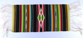 Vintage 20&quot; x 9&quot; Mexico Wood Serape, Bright colors, Loose Fringe, Hand Made - $28.85