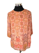 Liz Claiborne Blouse Women&#39;s Size Medium Pullover Orange Paisley Polyester Lined - £11.97 GBP