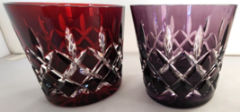 AJKA Rare Double Old Fashioned Glass Pair Ruby Red and Amethyst Purple Hungary - £110.80 GBP