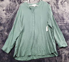 Old Navy Blouse Top Womens Size 2XL Green 100% Rayon Long Sleeves V Neck Pleated - £9.63 GBP
