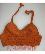 Women&#39;s Crochet Knit Beaded Orange Handmade bralette top size S/M Adjust... - $840.78 MXN