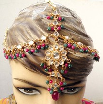 Indian Jewelry Belly Dance Gold Plated Bridal Wedding Kundan Head Decor 1pc - £23.72 GBP