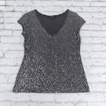 Express Top Womens Small Gray Sequin Cap Sleeve V Neck Y2K Sparkly Cotton Modal - £16.96 GBP