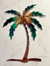 Palm Tree Metal Wall Art Décor 26&quot; tall Left Facing Marbled Green copper/Bronze - £67.22 GBP