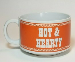 Soup Mug Bowl Hot &amp; Hearty Orange Retro 1970s Vintage Ceramic - £12.59 GBP