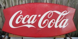 Large 60&quot; Vintage Coca-Cola Metal Fishtail Sign  - £708.83 GBP