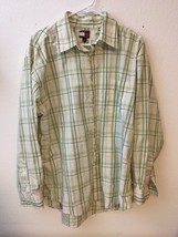 Tommy Hilfiger Button Front Shirt Men&#39;s Size XL Green Yellow Plaid Long ... - $17.09
