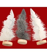 Set Of 3 Sparkling Glitter 8 in Brush Christmas Trees With Wood Base 2 W... - £17.77 GBP