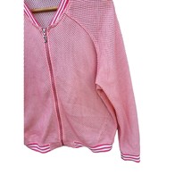 Juicy Couture Knit Top XL Womens Long Sleeve Full Zip Sheer Pink White - £18.51 GBP