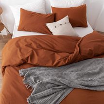 Rust Brown 3 Pieces Set Washed Cotton Duvet Cover Boho Bedding 100% Cotton Exclu - £58.73 GBP+