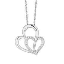 925 Sterling Silver 0.05Ct Round Cut Moissanite Double Heart Pendant Necklace - $64.75