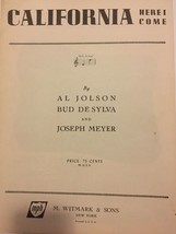 California Here I Come By Al Jolson,Bud DeSylva,Joseph Meyer VINTAGE Sheet Music - £65.69 GBP