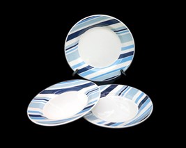 Pier 1 Marea dinner plates made in Italy. Blue stripes on white. Flaw. - £37.49 GBP+