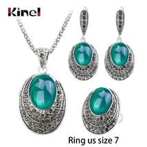 Kinel Fashion Oval Red Jewelry Sets For Women Ancient Silver Color Retro Necklac - $22.43