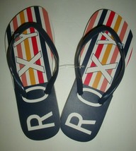 New Roxy Women&#39;s Flip Flops Thong Sandals Beach Swim Multi Color Stripe Blue 7 - £17.39 GBP