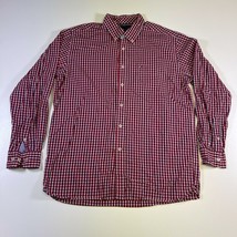 Tommy Hilfiger Knöpfe Shirt Herren L Rot Weiß Blau Kariert Baumwolle Kragen - $14.83