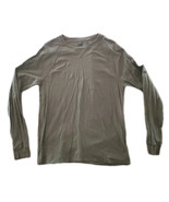Hanes Henley T-Shirt Men L Large Long Sleeve Army Green Cotton Shirt - $7.78