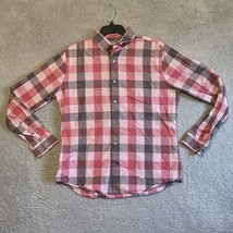 Express Men’s dress shirt  large Red White Gray Plaid Fitted Long Sleeve... - $15.99