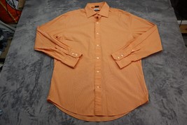 NYNE Shirt Men Large Orange White Long Sleeve Button Up Casual CoolMax Poplin - £17.90 GBP