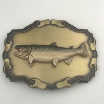 Fisherman Belt Buckle Game Fish Chinook Salmon Trout Vintage Fishing Hunting - £10.35 GBP