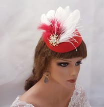 Fascinator Hat Red Hat fascinator #Red hat with Feathers Ascot Kentucky derby, W - £35.39 GBP
