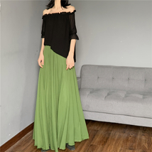 OLIVE GREEN Full Length Chiffon Skirt Summer Beach Chiffon Maxi Skirts Plus Size image 2