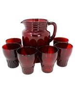 VINTAGE ANCHOR HOCKING ROYAL RUBY WINDSOR PITCHER & 6 TUMBLERS 9oz - €59,79 EUR