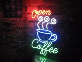 New Coffee Cafe Open Neon Sign 20&quot;x16&quot; Ship - £123.09 GBP