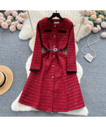 Autumn And Winter New Luxury Style Wine Red Tweed Midi Dress - €90,38 EUR Autumn And Winter New Luxury Style Wine Red Tweed Midi Dress - €90,38 EUR