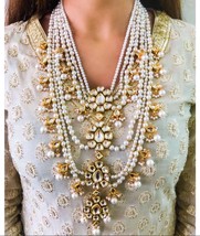 VeroniQ Trends-Designer Kundan and Pearl Raani Haar Necklace Set with Earrings - £117.54 GBP