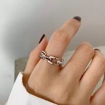 WANTME 925  Silver 18k Gold Punk Hip Hop Link Chain Open Ring for Fashion Women  - $37.55