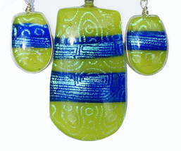Dichroic Glass Pendant &amp; Earrings Set by 3 Escargots Made in USA New Old Stock! - £31.00 GBP