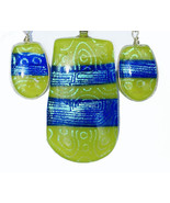 Dichroic Glass Pendant &amp; Earrings Set by 3 Escargots Made in USA New Old... - $742.42 MXN