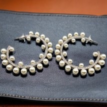Simulated Pearls Large Hoops Pierced Earrings Silver-tone Women Statement Trendy - £7.95 GBP