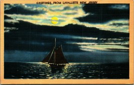 Night View Scenic Greetings Sailboat Lafayette New Jersey NJ Linen Postcard A6 - £3.07 GBP