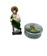 San Judas 2pc Set – 3” St. Jude Statue &amp; Rosary Green Milagro Gift Decor - $22.76