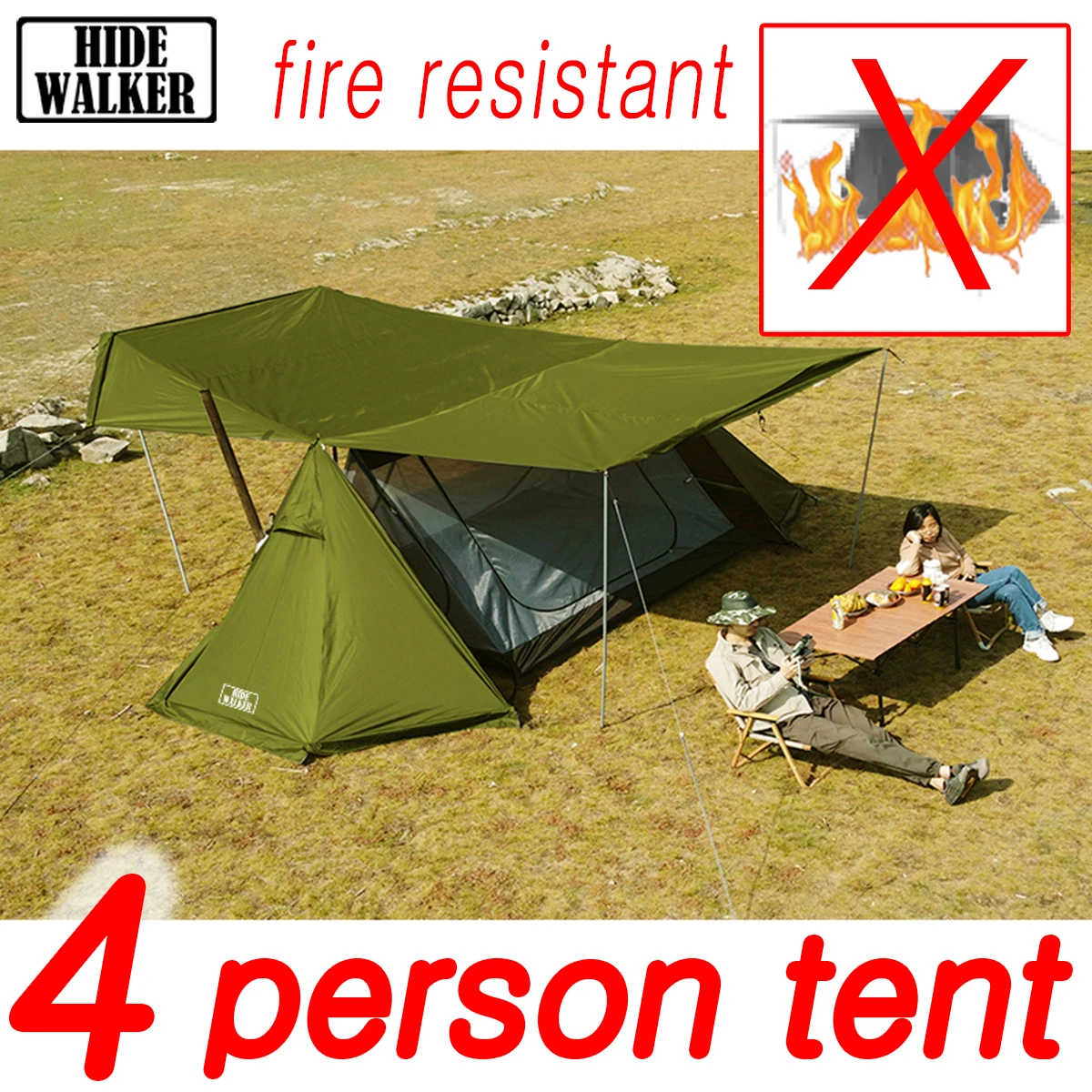 Flame Retardant Hot Tent with Stove Jack Outdoor 4 People Camping Winter - £392.97 GBP