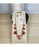 Amrita Signed Womens Statement Necklace Coral Triangles Gold Tone New Wi... - $38.47