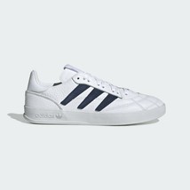 Adidas Sobakov Leather Soccer Sneaker Trainer White Navy Blue EE5642 Futbol - $64.99