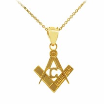 10K Solid Gold Freemason Masonic Square and Compass Small Pendant Necklace - £71.90 GBP+