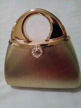 Vintage Metallic Gold Leather Evening Bag Rhinestone Accent Golden Frame - £86.91 GBP
