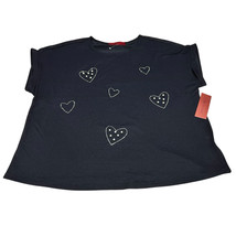 Women’s Plus Size 1X Navy Embellished Heart Short Sleeve Top Love Scarlett - $467.39 MXN