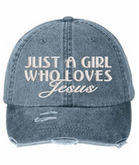 Just a girl that loves Jesus LP108 Washed Embroidered Girls Hat - $21.99