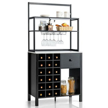 Kitchen Bakers Rack Freestanding Wine Rack Table with Glass Holder and D... - £138.47 GBP