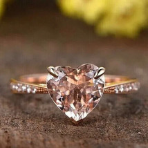 2Ct Heart Cut Simulated Morganite Solitaire Engagement Ring 14K Rose Gold Plated - £37.22 GBP